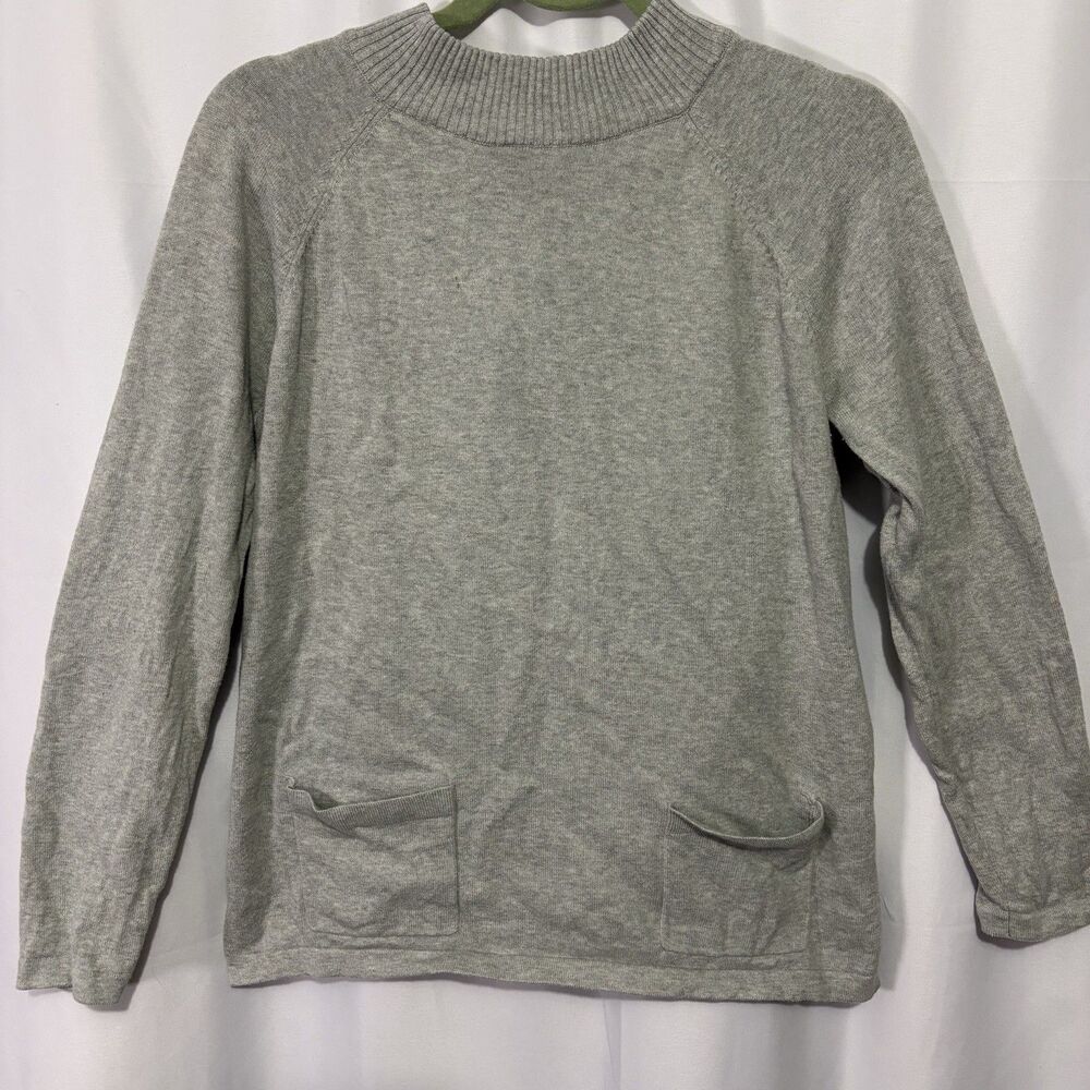 Jeanne Pierre Gray Mock Neck Cotton Sweater Women’s Large Knit Pullover Pockets